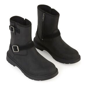 UGG Waterproof leather black Moto Boot with zipper Girl Size 6